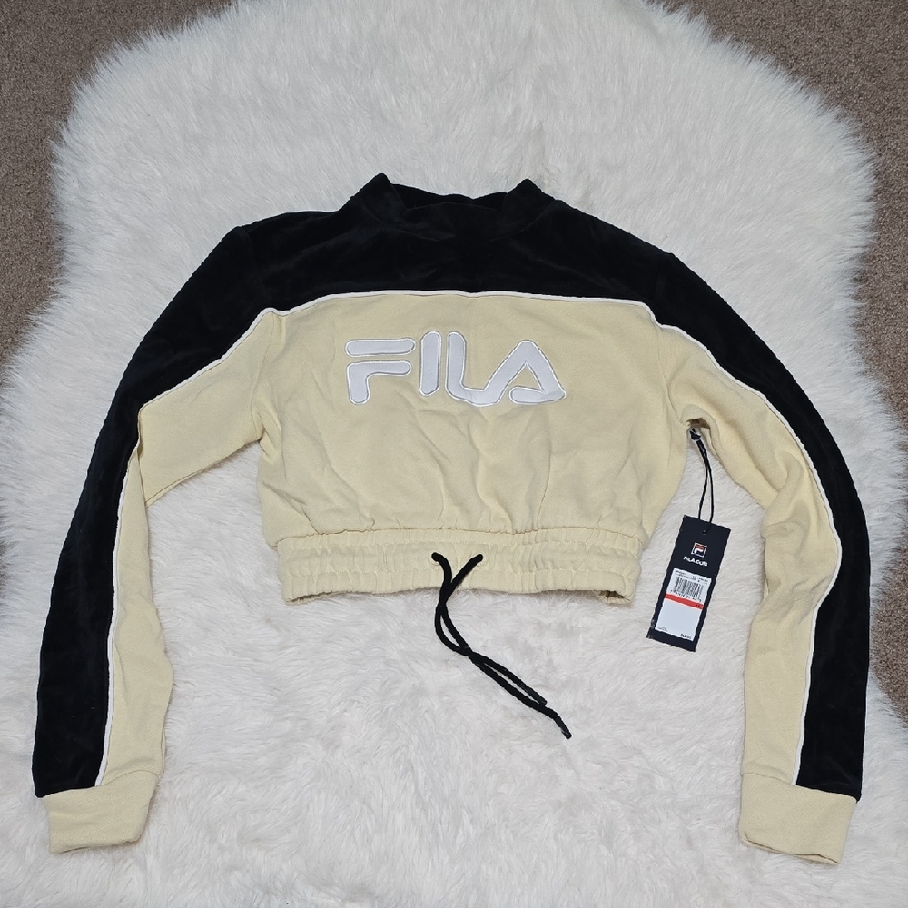 Fila Women's Black and Cream Logo Crop Top
